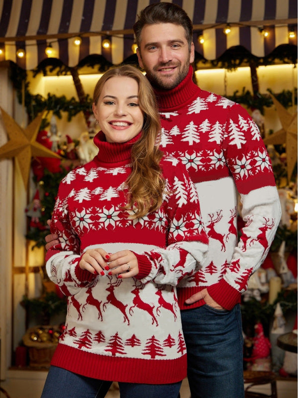 Women's Christmas Turtleneck Jacquard Couple Sweater Top