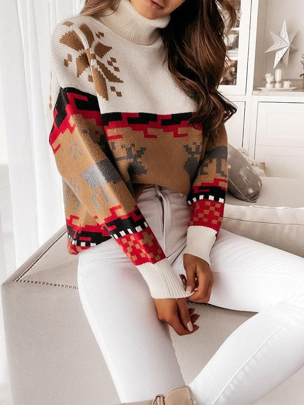 Patterned Graphic Knit Long Sleeve Sweater