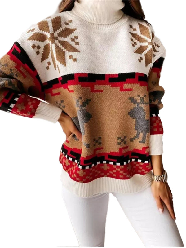 Patterned Graphic Knit Long Sleeve Sweater