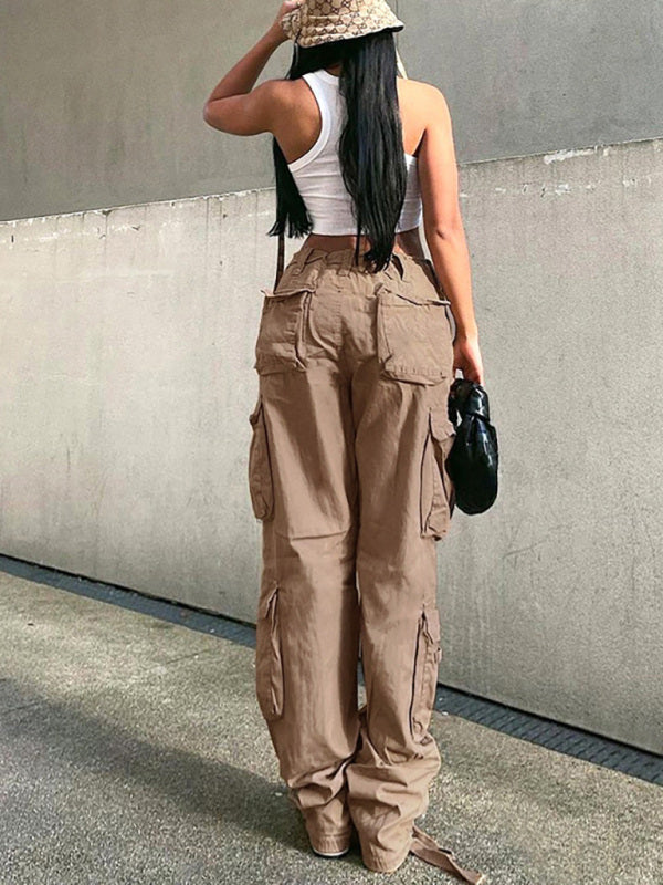 Women's Straight High Waist Loose Wide Leg Retro Daddy Cargo Pants