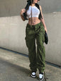 Women's Straight High Waist Loose Wide Leg Retro Daddy Cargo Pants