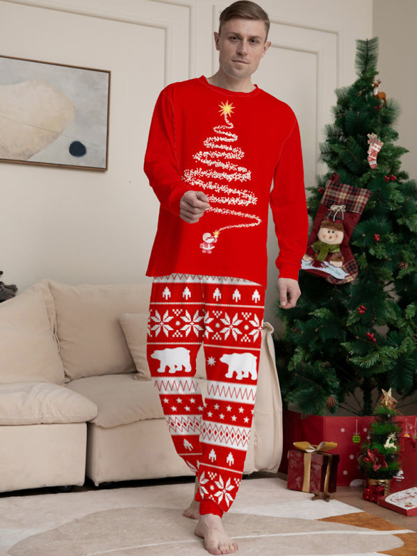 Home clothes printed pajamas Christmas parent-child round neck long sleeve suit