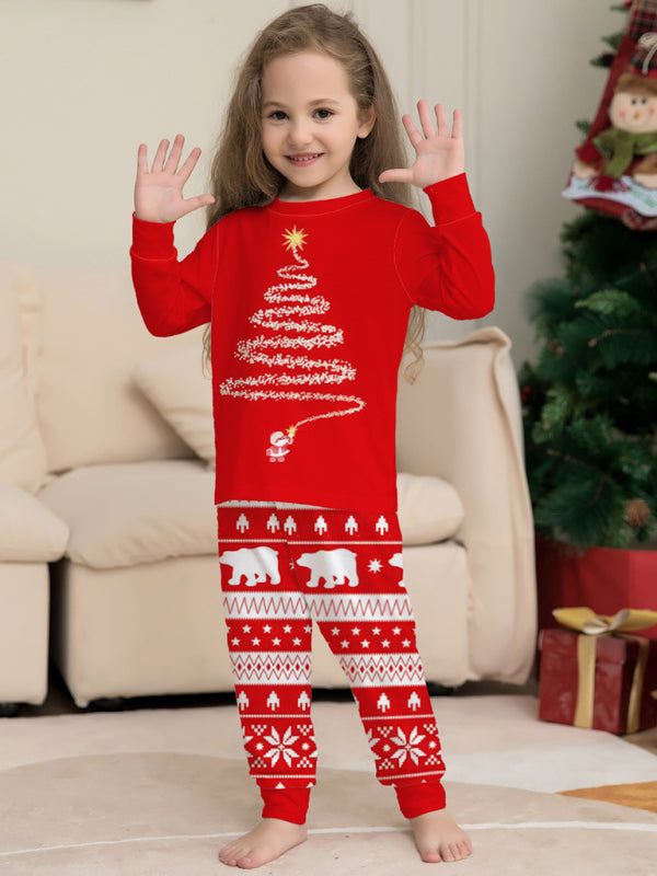 Home clothes printed pajamas Christmas parent-child round neck long sleeve suit