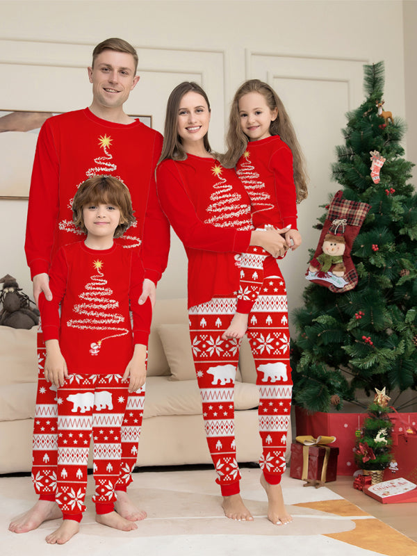 Home clothes printed pajamas Christmas parent-child round neck long sleeve suit