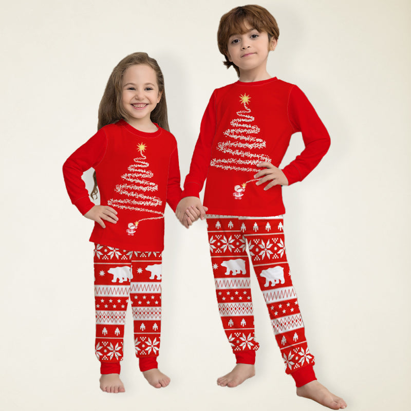 Home clothes printed pajamas Christmas parent-child round neck long sleeve suit