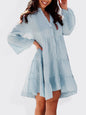 Women's Solid color bell sleeve long sleeve dress - Hiccupzz