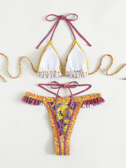 Women's Ethnic Print Halter Neck Tie Bikini Set - Hiccupzz