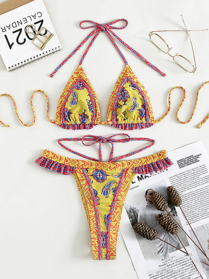 Women's Ethnic Print Halter Neck Tie Bikini Set - Hiccupzz