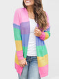 Sweater Loose Color Long Sleeve Contrasting Color Striped Knit Cardigan Jacket - Hiccupzz