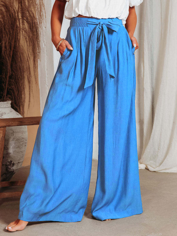 Women's Solid Color Drawstring Knot Wide Leg Trousers