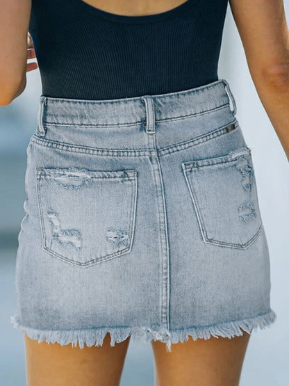 Women's New Casual Ripped Denim Skirt - Hiccupzz