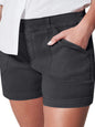 New fashion all-match women's high elastic twill large pocket solid color casual shorts - Hiccupzz