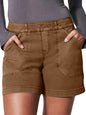 New fashion all-match women's high elastic twill large pocket solid color casual shorts - Hiccupzz