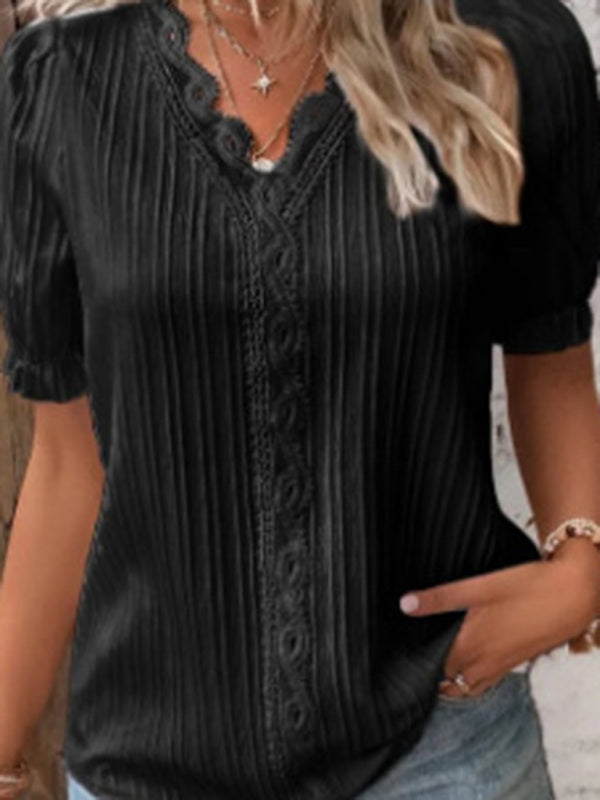 Summer new holiday fashion hollow short-sleeved women's shirt