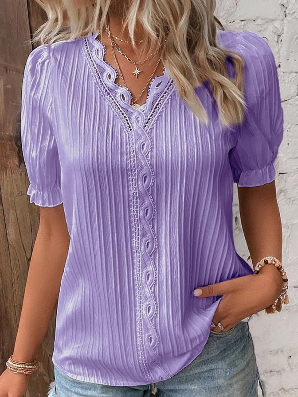 Summer new holiday fashion hollow short-sleeved women's shirt