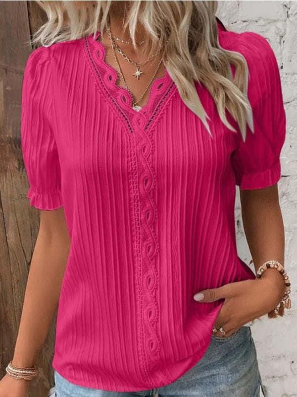 Summer new holiday fashion hollow short-sleeved women's shirt