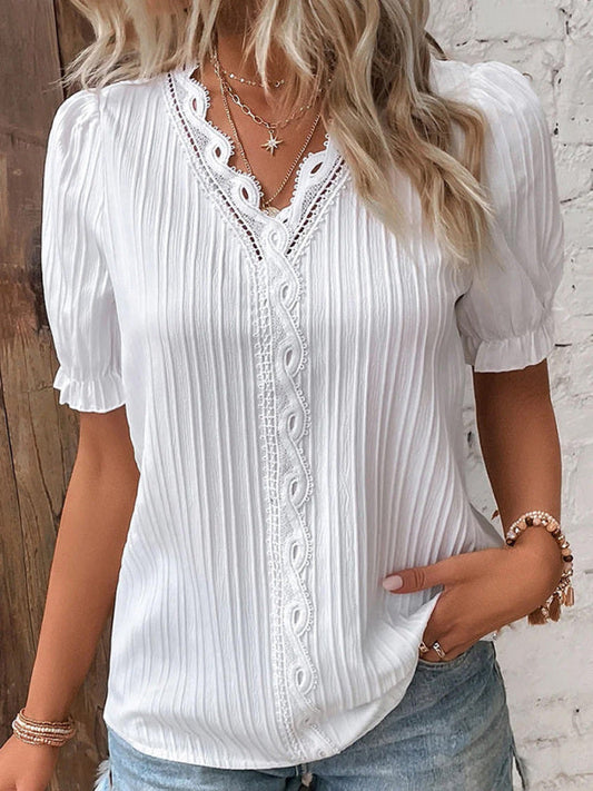 Summer new holiday fashion hollow short-sleeved women's shirt