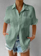 Solid Color Comfortable Casual Sweet Lapel Pocket Cardigan Short Sleeve Shirt - Hiccupzz