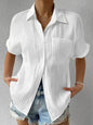 Solid Color Comfortable Casual Sweet Lapel Pocket Cardigan Short Sleeve Shirt - Hiccupzz