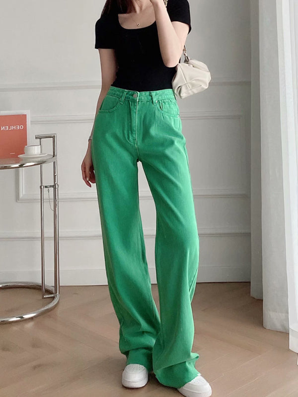 New Street High Waist Casual Straight Leg Wide Leg Pants Female Jeans - Hiccupzz