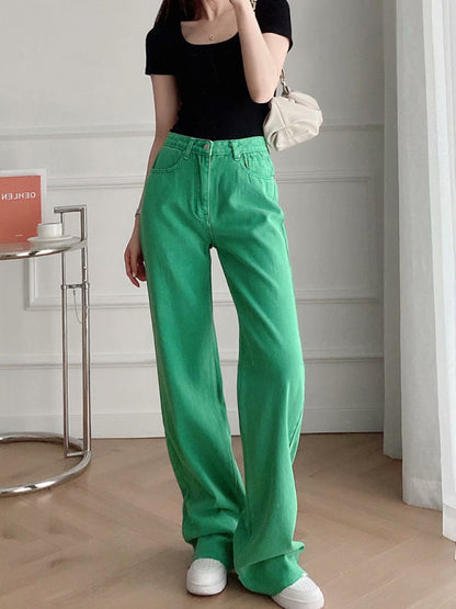 New Street High Waist Casual Straight Leg Wide Leg Pants Female Jeans - Hiccupzz