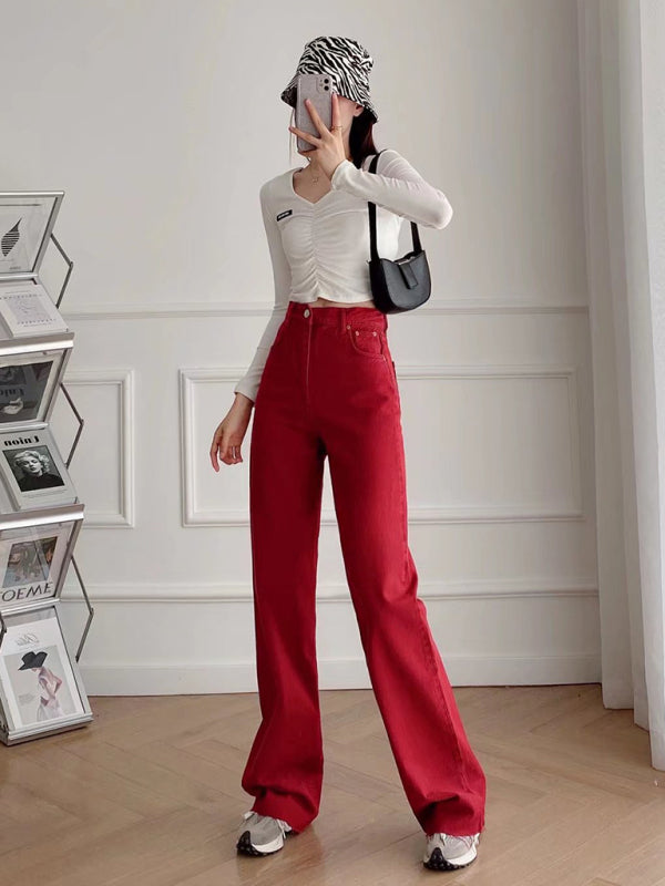New Street High Waist Casual Straight Leg Wide Leg Pants Female Jeans - Hiccupzz