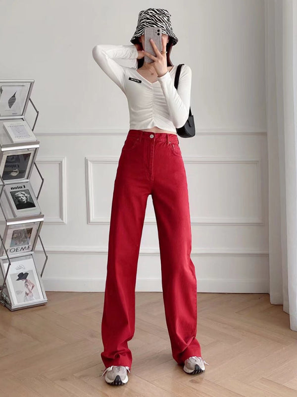 New Street High Waist Casual Straight Leg Wide Leg Pants Female Jeans - Hiccupzz