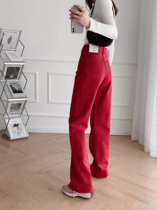 New Street High Waist Casual Straight Leg Wide Leg Pants Female Jeans - Hiccupzz