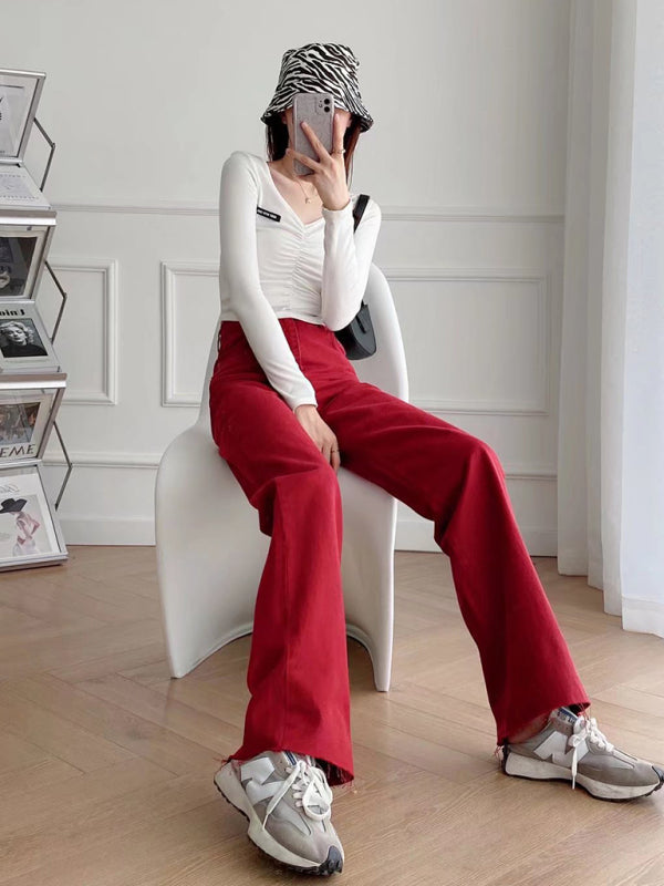 New Street High Waist Casual Straight Leg Wide Leg Pants Female Jeans - Hiccupzz