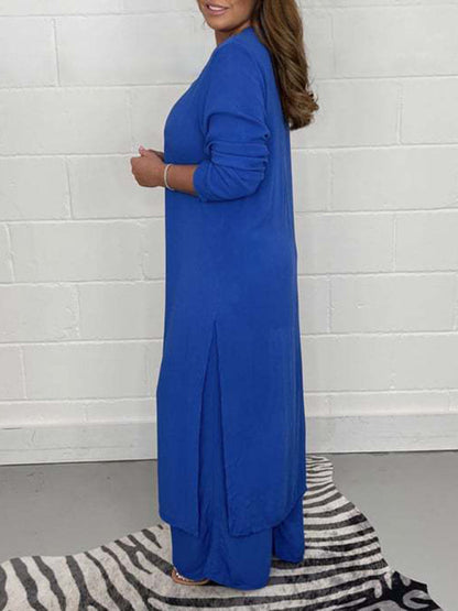 New women's clothing casual home going out slit long jacket trousers suit - Hiccupzz