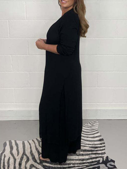 New women's clothing casual home going out slit long jacket trousers suit - Hiccupzz