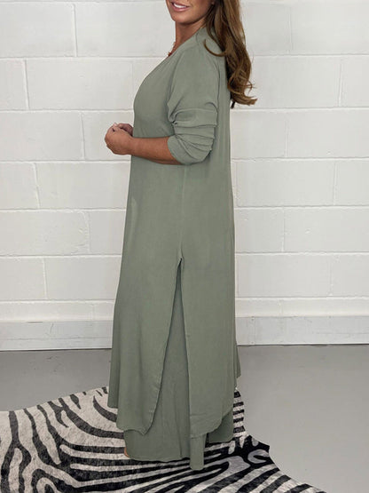 New women's clothing casual home going out slit long jacket trousers suit - Hiccupzz