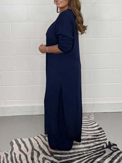 New women's clothing casual home going out slit long jacket trousers suit - Hiccupzz