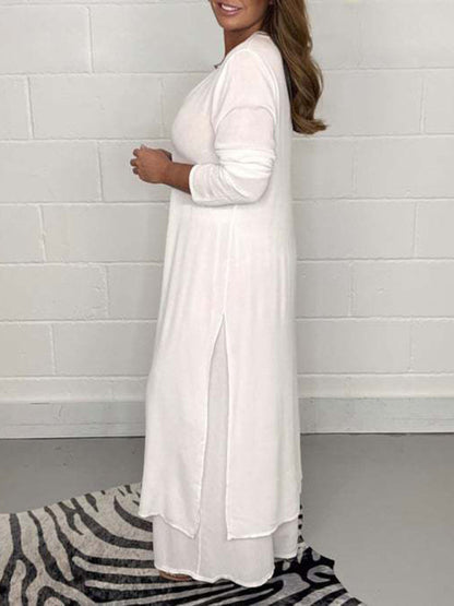 New women's clothing casual home going out slit long jacket trousers suit - Hiccupzz