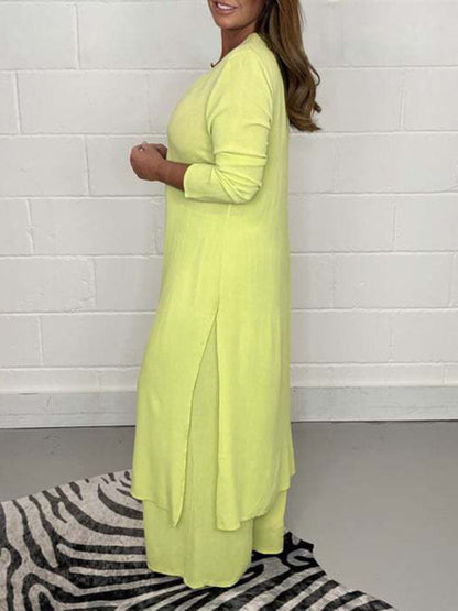 New women's clothing casual home going out slit long jacket trousers suit - Hiccupzz