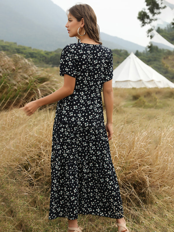 Summer Casual Vacation Women's Ruffle Floral Bohemian Dress - Hiccupzz