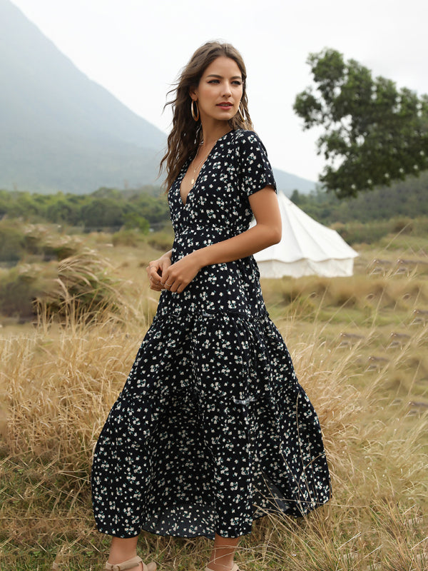 Summer Casual Vacation Women's Ruffle Floral Bohemian Dress - Hiccupzz