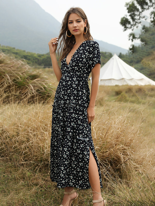 Summer Casual Vacation Women's Ruffle Floral Bohemian Dress - Hiccupzz