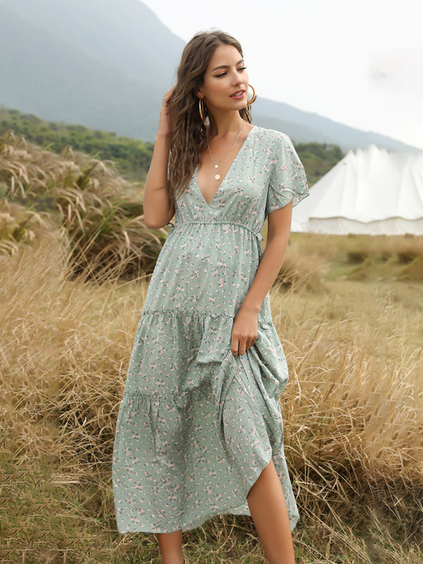 Summer Casual Vacation Women's Ruffle Floral Bohemian Dress - Hiccupzz