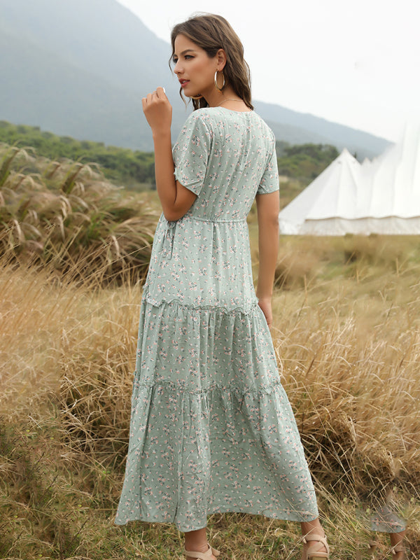 Summer Casual Vacation Women's Ruffle Floral Bohemian Dress - Hiccupzz