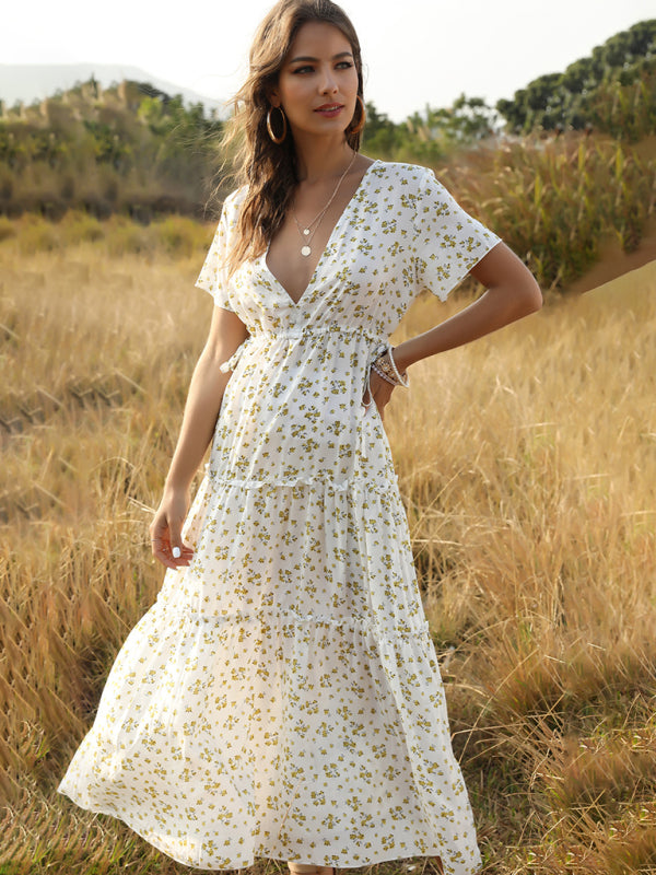 Summer Casual Vacation Women's Ruffle Floral Bohemian Dress - Hiccupzz