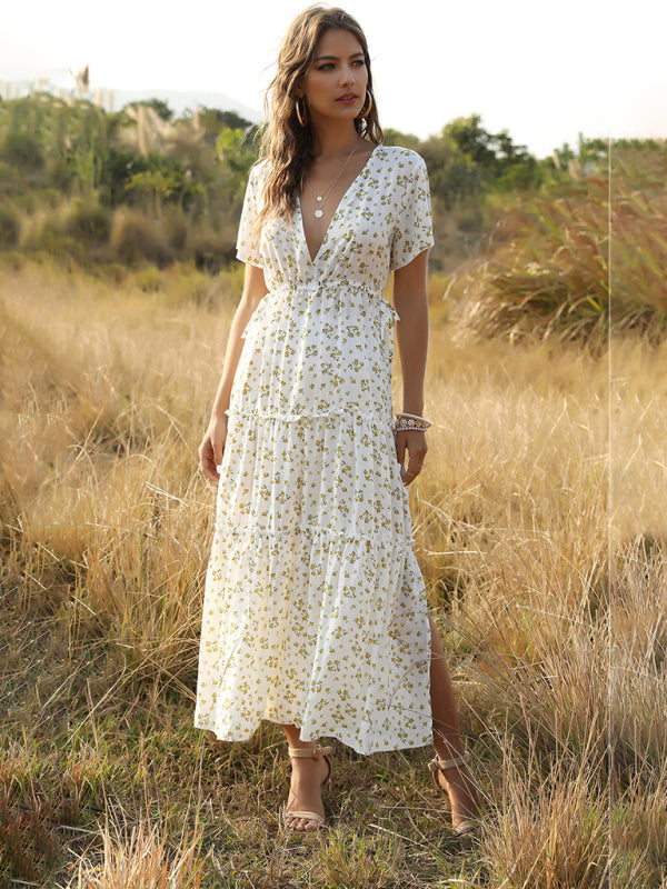 Summer Casual Vacation Women's Ruffle Floral Bohemian Dress - Hiccupzz