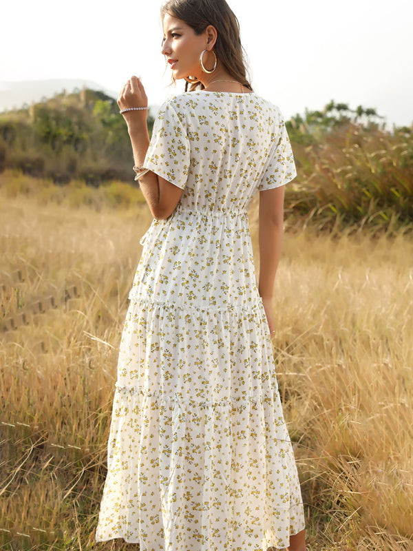 Summer Casual Vacation Women's Ruffle Floral Bohemian Dress - Hiccupzz