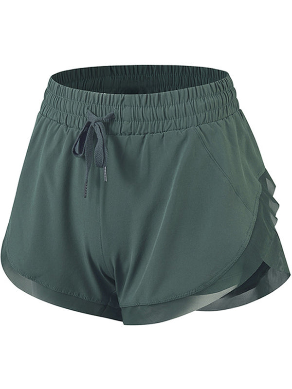 New Fake Two Piece Gym Shorts Women High Waist Elastic Tight Sports Yoga Pants - Hiccupzz