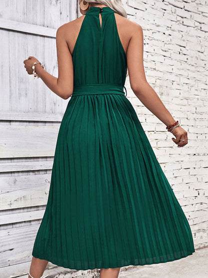Summer new fashion solid color halter neck dress minimalist style - Hiccupzz