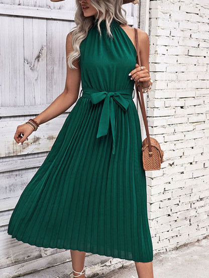 Summer new fashion solid color halter neck dress minimalist style - Hiccupzz