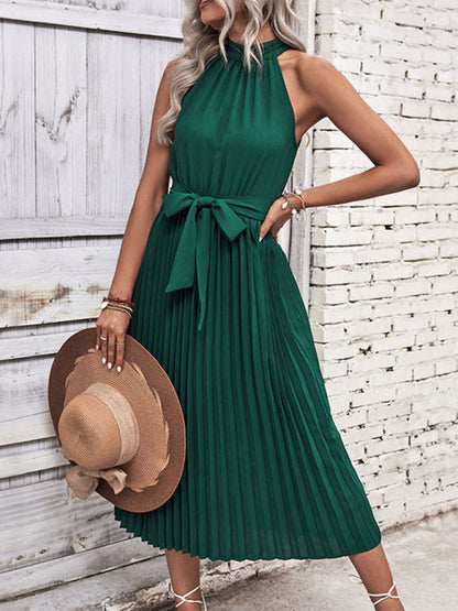 Summer new fashion solid color halter neck dress minimalist style - Hiccupzz
