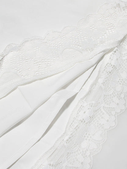 Lace Square Neck Slip Dress Slim Backless White French Dress - Hiccupzz