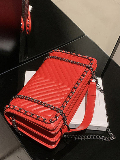 Embroidered thread chain portable small square bag shoulder bag - Hiccupzz