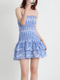 New Arrival Strapless Slim Ruffle Hem Embroidered Short Dress - Hiccupzz